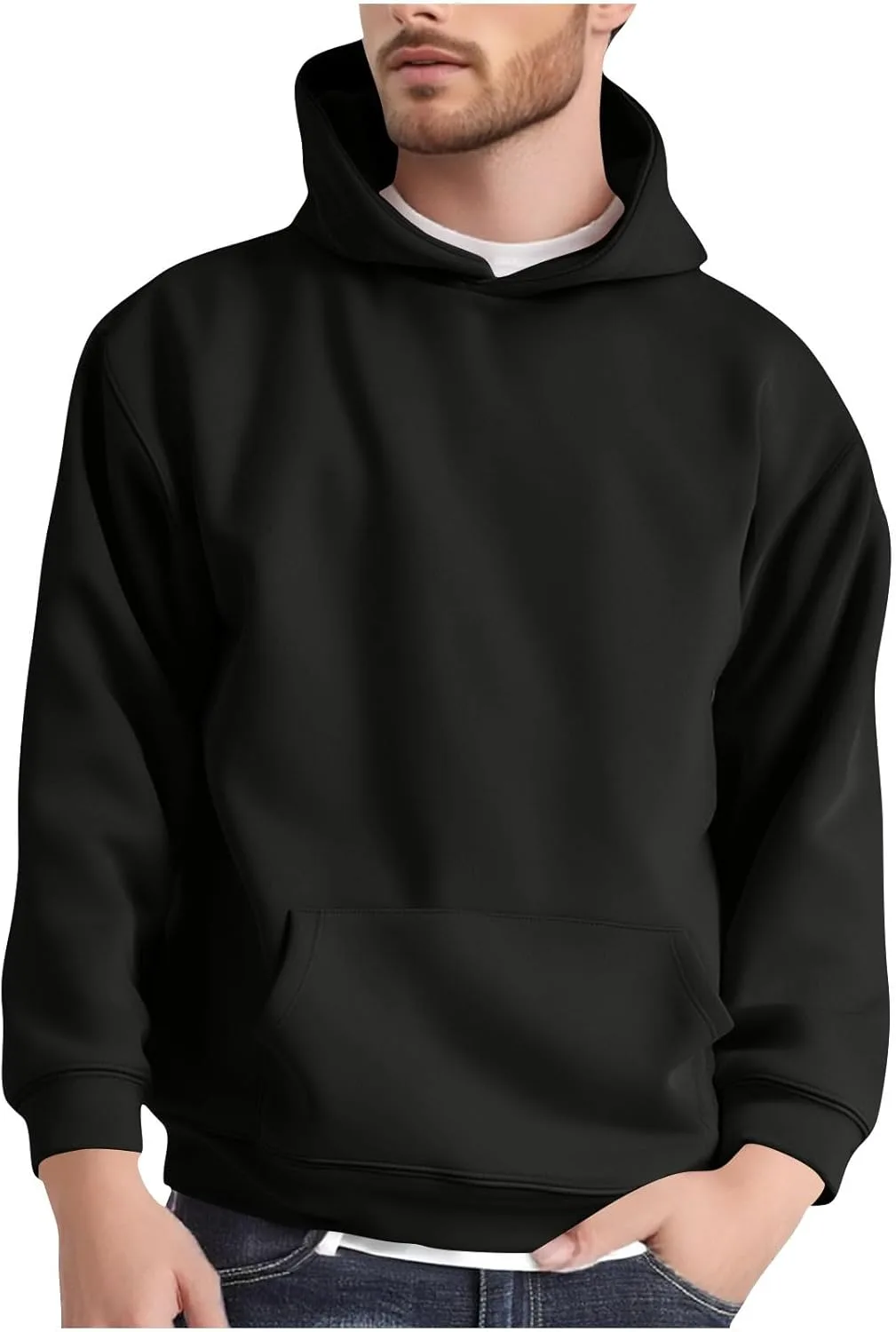 

Толстовка с капюшоном Fleece для мужчин, легкая, с длинным рукавом и карманом-кенгуру