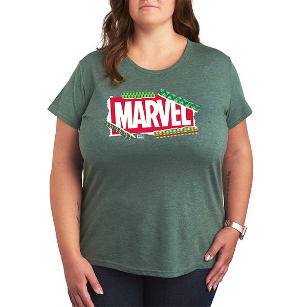 

Футболка с новогодним принтом в стиле оберточной бумаги Plus size Marvel, Heather Juniper
