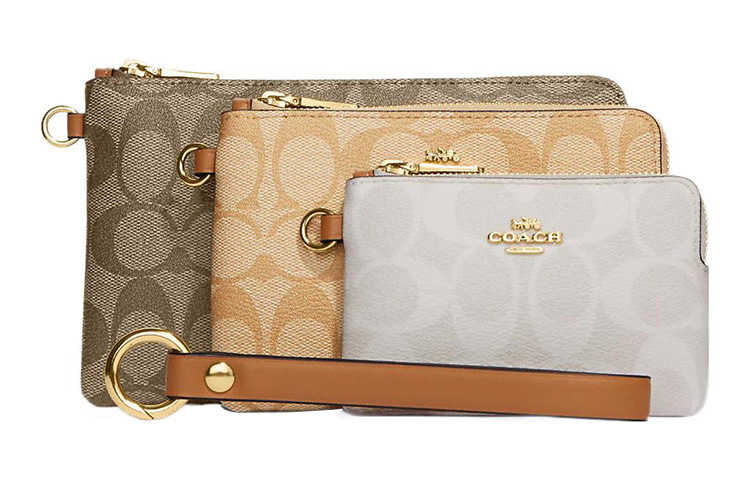 

COACH Угловая сумочка-кошелек на молнии из прорезиненной ткани и гладкой кожи миниатюрный размер женская многоцветная