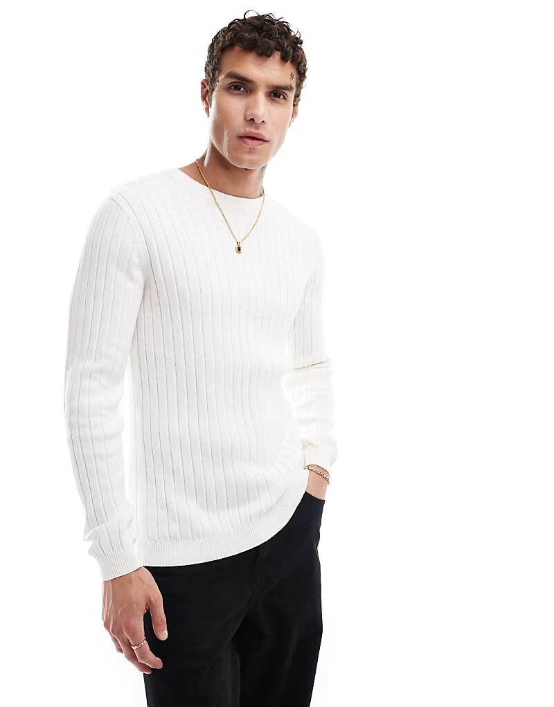

Белый приталенный свитер в рубчик ASOS DESIGN