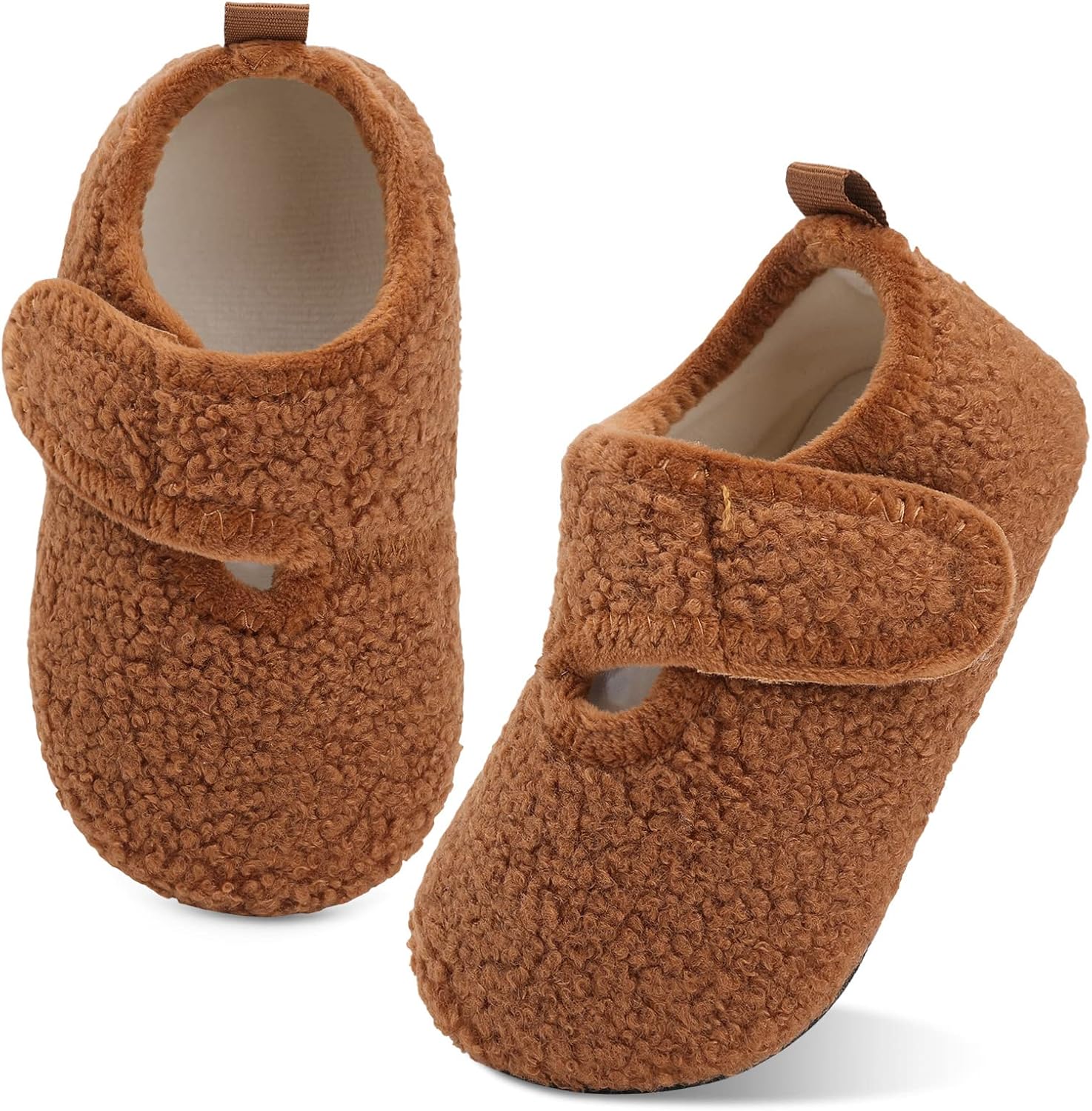 

Домашние тапочки для детей XIHALOOK для мальчиков и девочек с микрофлисовой подкладкой, уютные, с подошвой против скольжения, D Brown