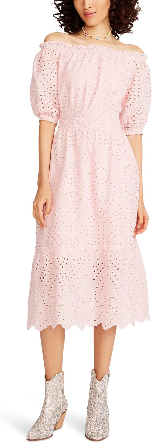 

Платье On/Off Shoulder Cotton Eyelet Midi Betsey Johnson, цвет Almond Blossom