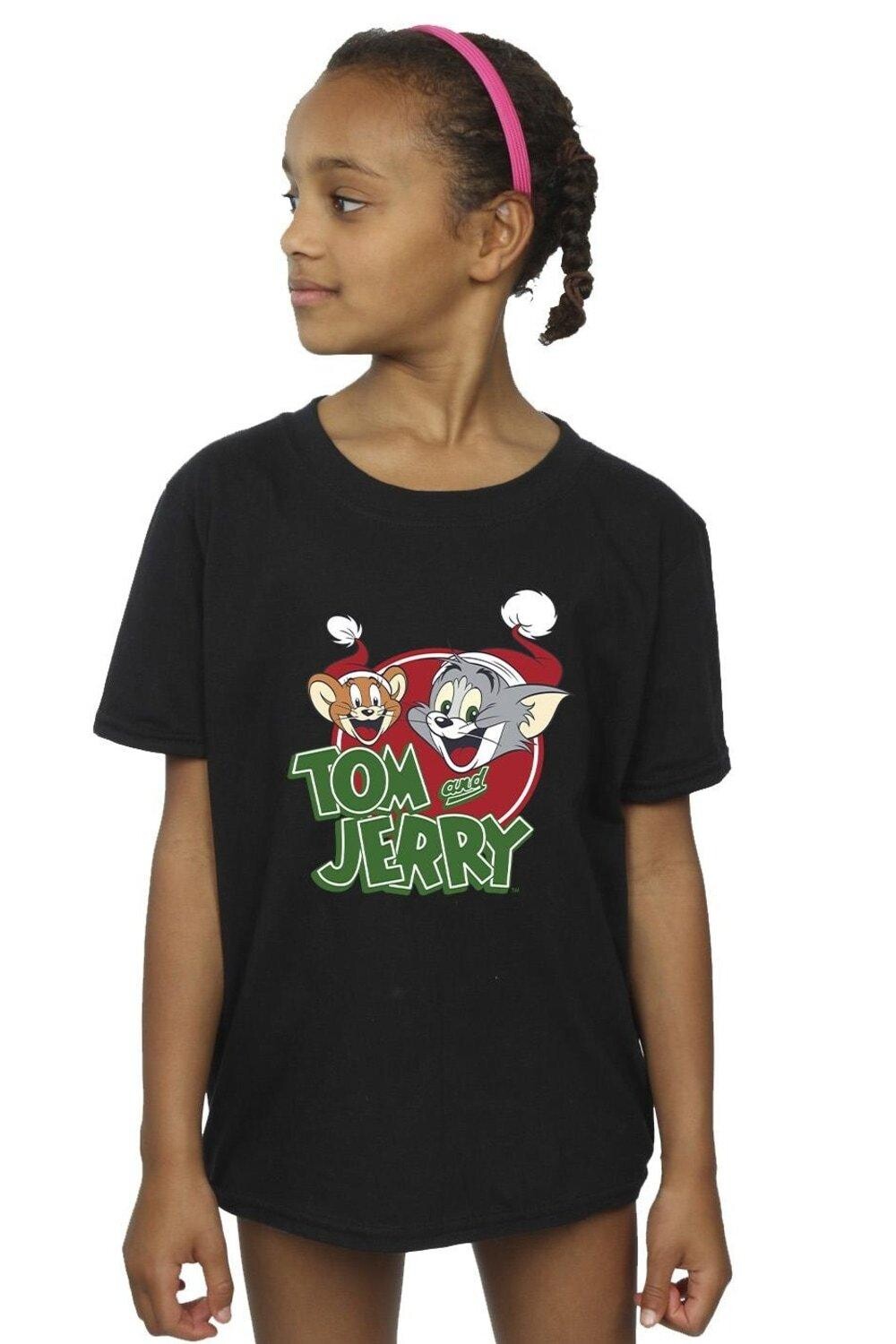 

Хлопковая футболка с логотипом Christmas Hat Tom & Jerry, черный