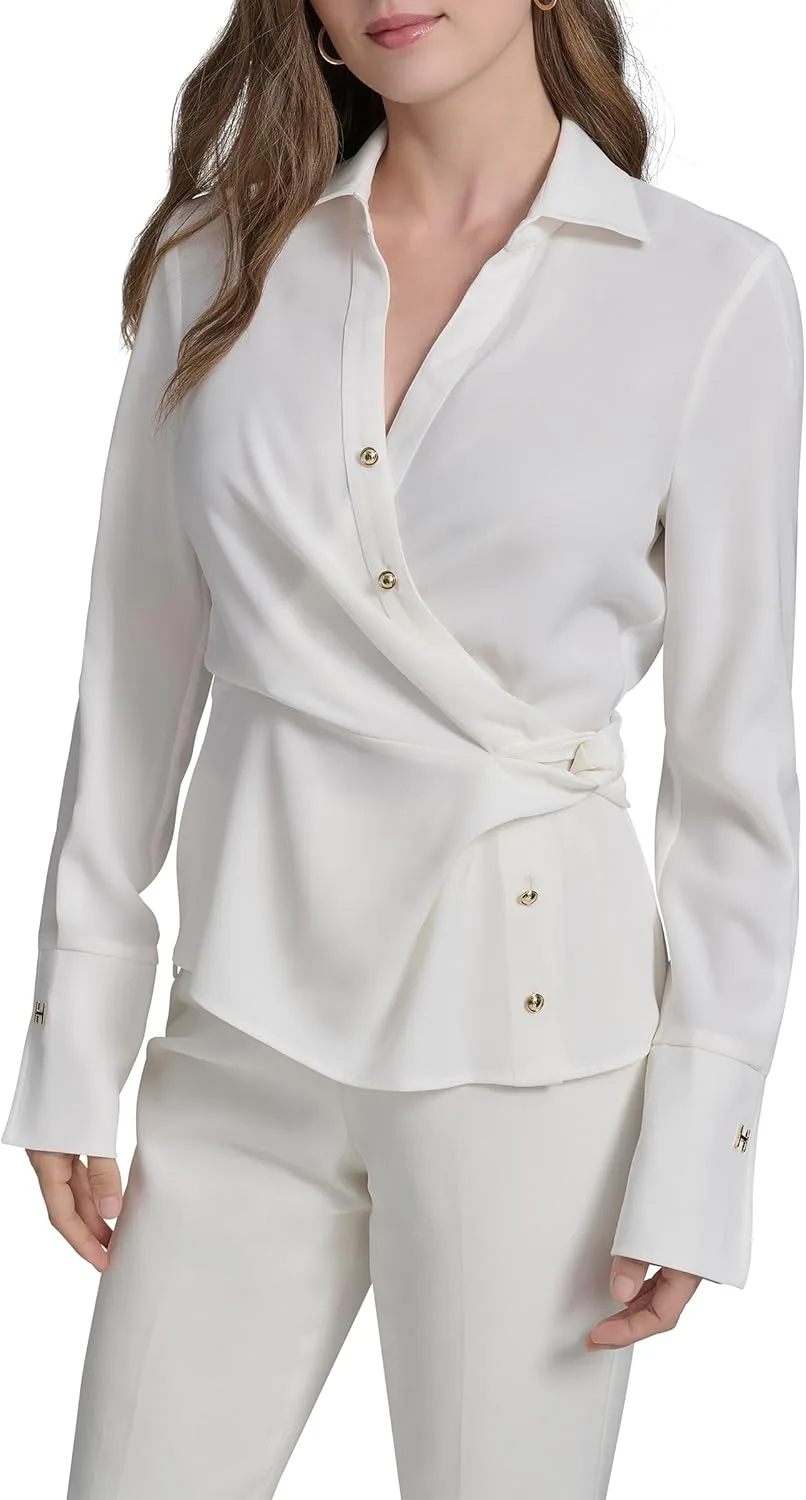 

Halston женская блузка с драпировкой на горловине и фурнитурой H HALSTON