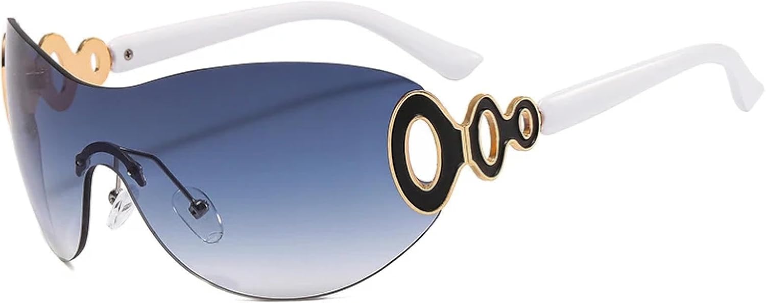 

Цельные солнцезащитные очки без оправы, обтекаемой формы, для женщин и мужчин, модные, роскошные, для уличной фотографии и активного отдыха, солнцезащитные очки с защитой от УФ-излучения TKKTLLT, White Gradient Blue