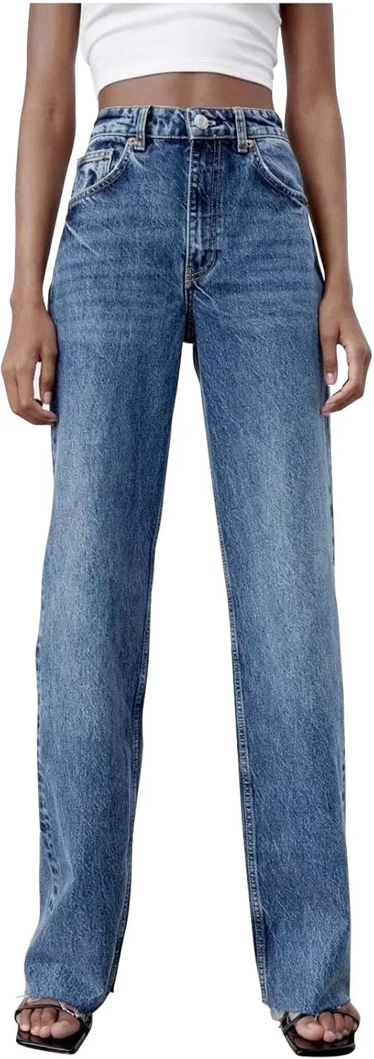 Женские джинсы с высокой талией и прямыми штанинами Stretchy Denim