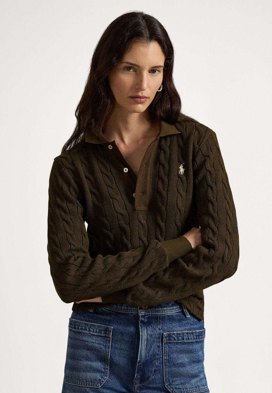 

Джемпер Polo Ralph Lauren CABLE-KNIT COTTON LONG-SLEEVE POLO SHIRT, Dark Brown