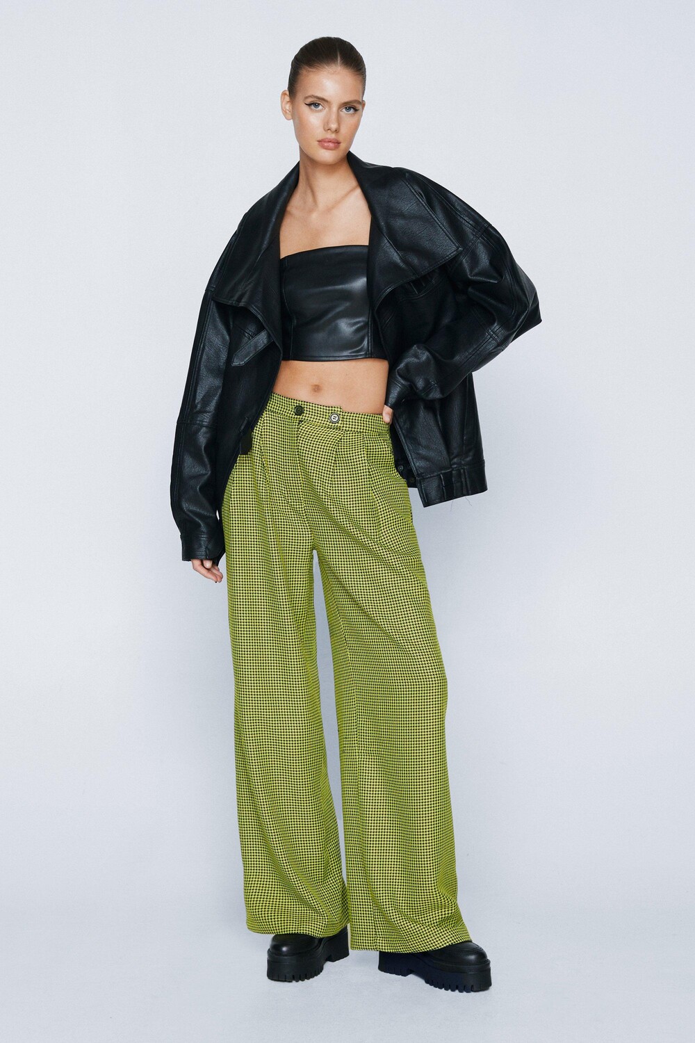 

Очень широкие брюки в клетку Nasty Gal, желтый
