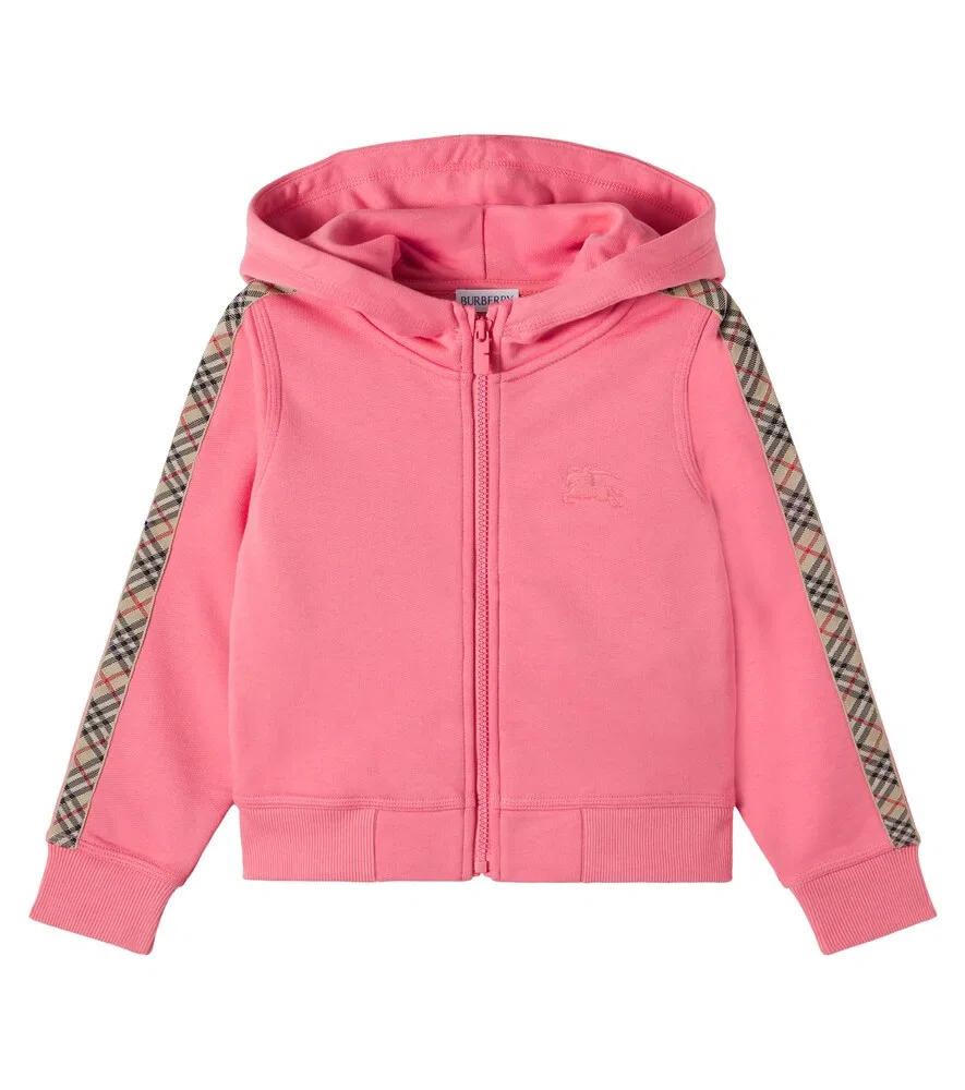 Худи на молнии из хлопка Burberry Check EKD Burberry Kids, розовый