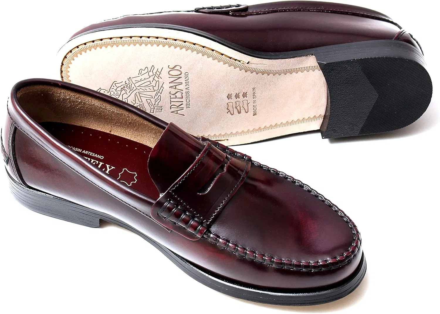 Лоферы Castellanos Artesanos с кожаной подошвой, ручная работа, Испания Marttely, Bordeaux Dark Red