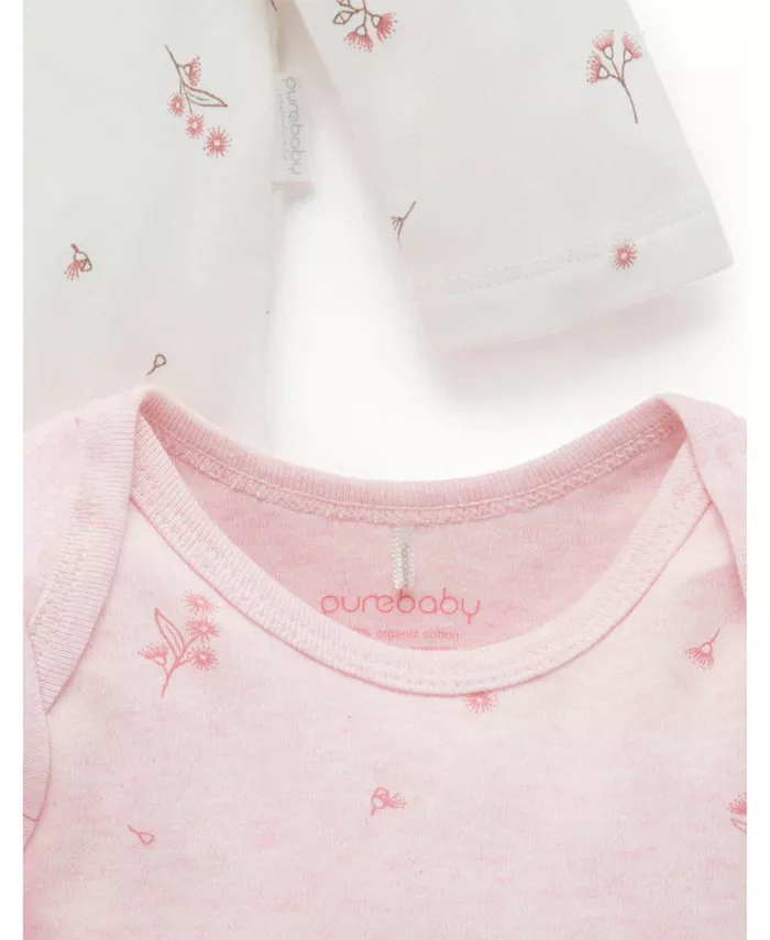 Боди с длинным рукавом и удобным вырезом для девочек, 2 шт Purebaby, розовый — фото 3