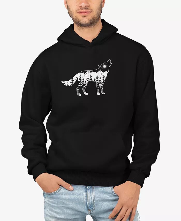 

Мужская толстовка с капюшоном Howling Wolf Word Art LA Pop Art, черный