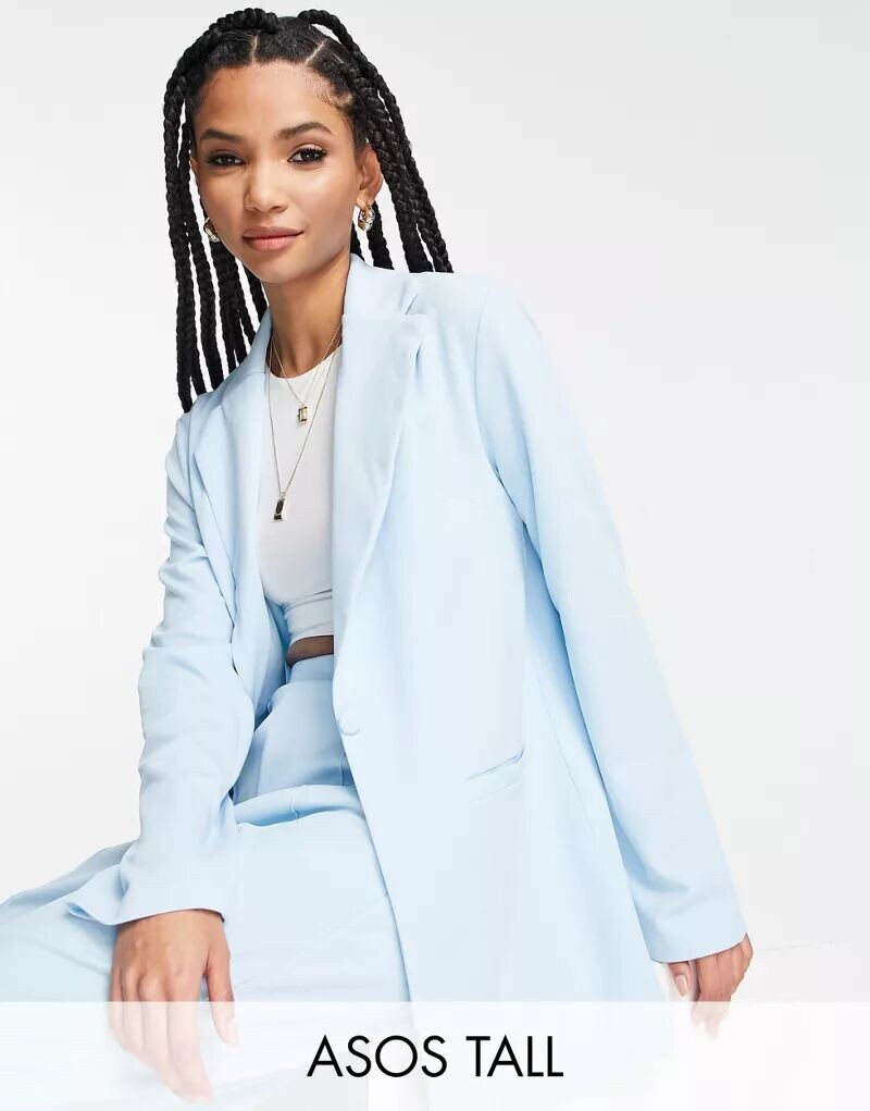

Голубой трикотажный пиджак свободного кроя ASOS Tall