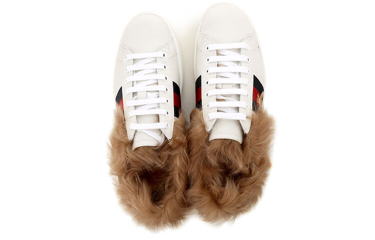 Кеды женские Gucci Ace меховые, белый — фото 4