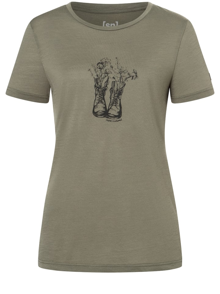 

Функциональная рубашка super.natural Merino T-Shirt W FLOWER BOOTS TEE, зеленый