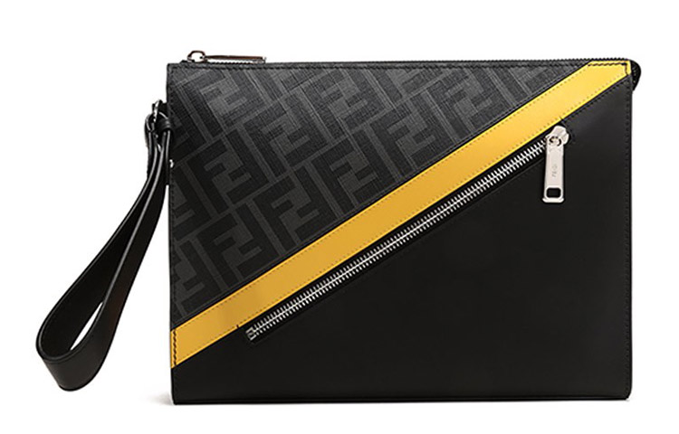 

FENDI Тканевый клатч с кожаными вставками мужской серо-черный