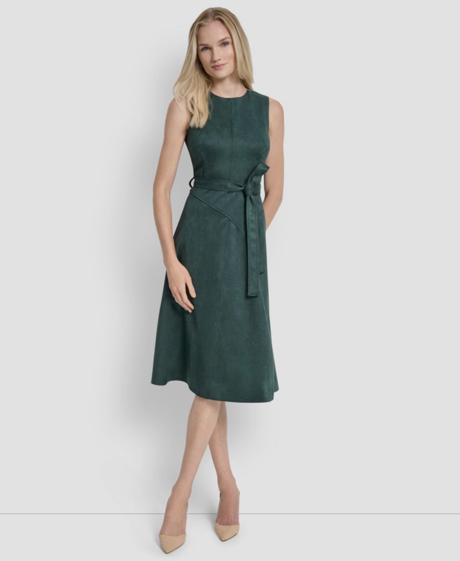 

Женское платье без рукавов с круглым вырезом, приталенного силуэта и расклешенной юбки DKNY, Emerald