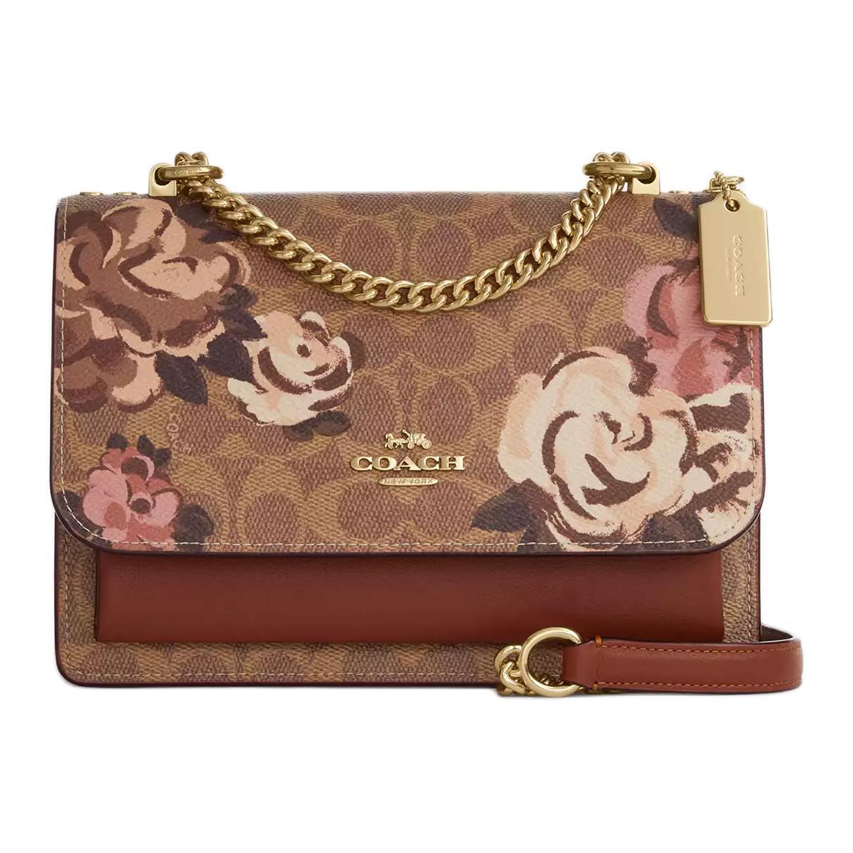 

COACH Клатч из лакированного холста с кожаными деталями, маленькая женская сумка-кроссбоди gold & tan & multicolor