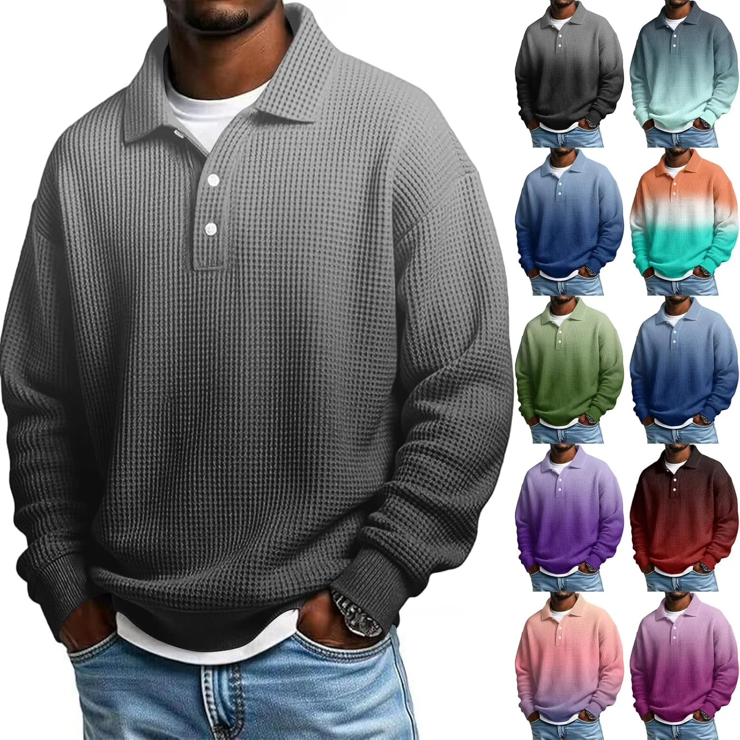 

Длинный поло для мужчин waffle knit, relaxed fit
