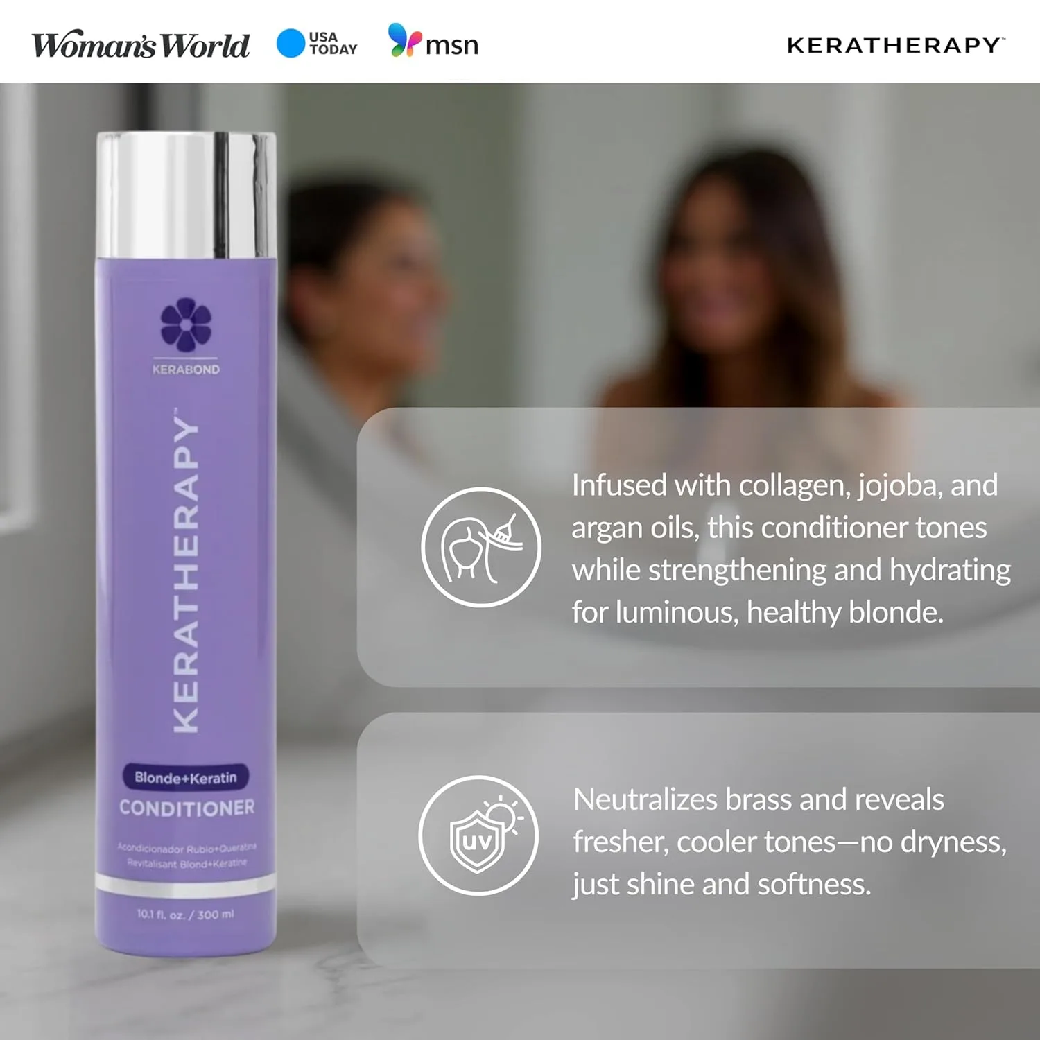 KERATHERAPY Keratin Infused Totally Blonde Violet Toning Conditioner, 300 мл - фиолетовый кондиционер с кератином для блонда, седины и мелирования, без сульфатов и парабенов, purple — фото 4
