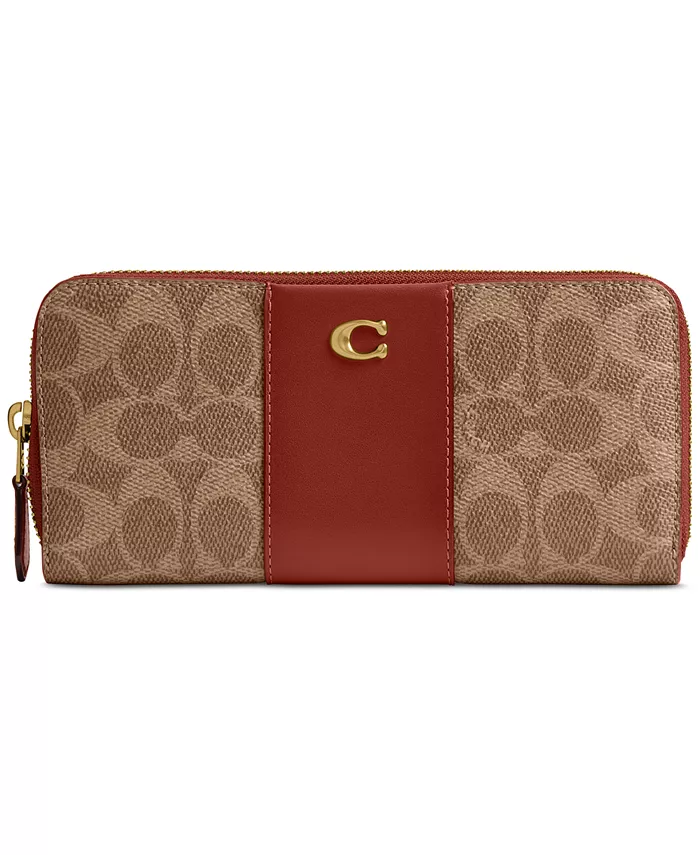 

Essential Signature Canvas Slim Accordion Zip Wallet – Элегантный компактный кошелек-книжка на молнии Essential Signature из ткани canvas COACH, коричневый/бежевый