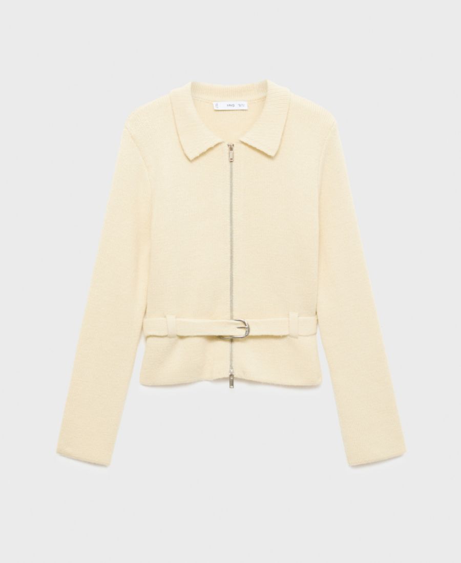 

Женская вязаная куртка с поясом и пряжкой MANGO, Ecru