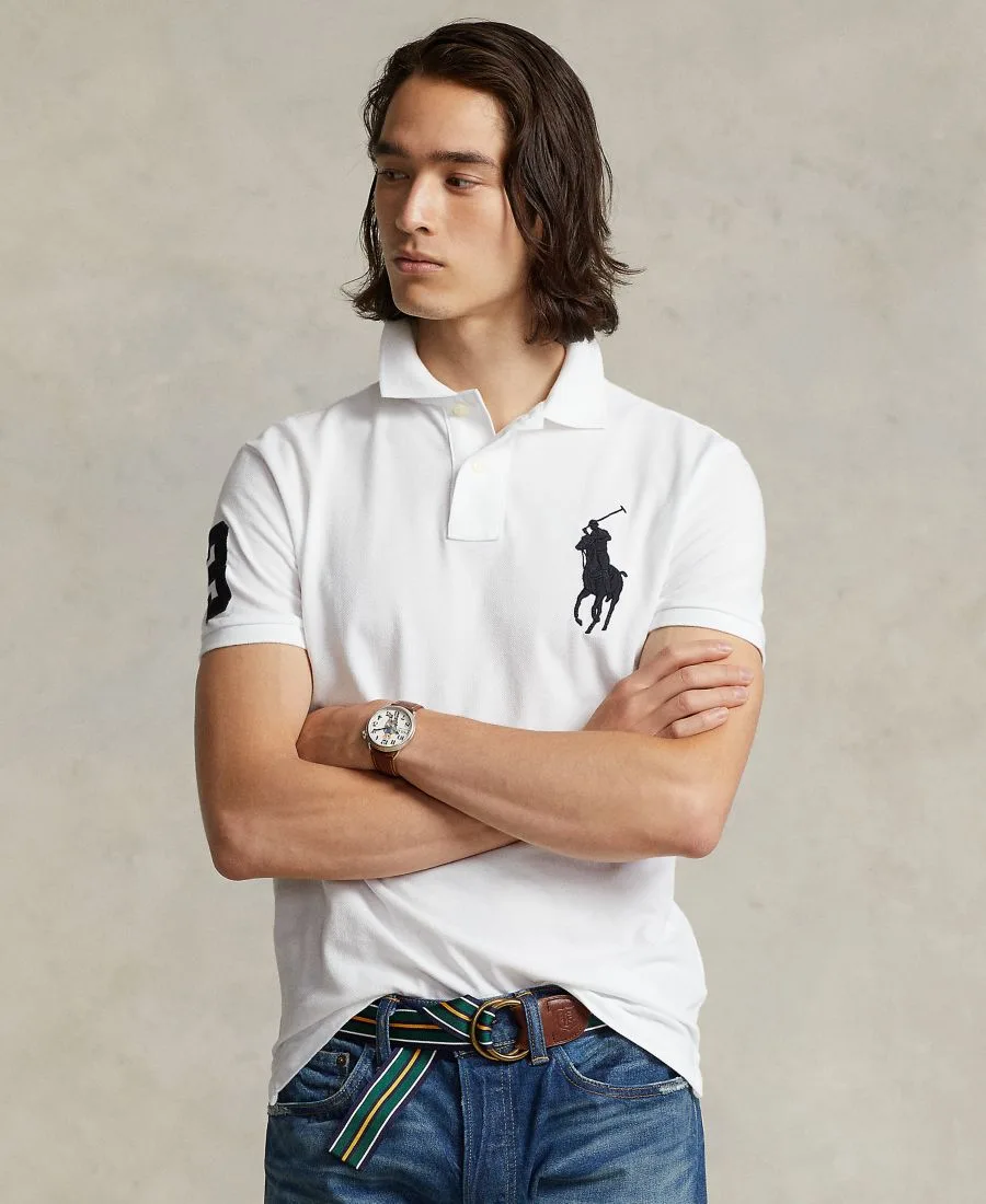 Мужская поло-рубашка Big Pony Custom Slim Fit из сетчатой ткани, стандартного и большого размера Polo Ralph Lauren, белый