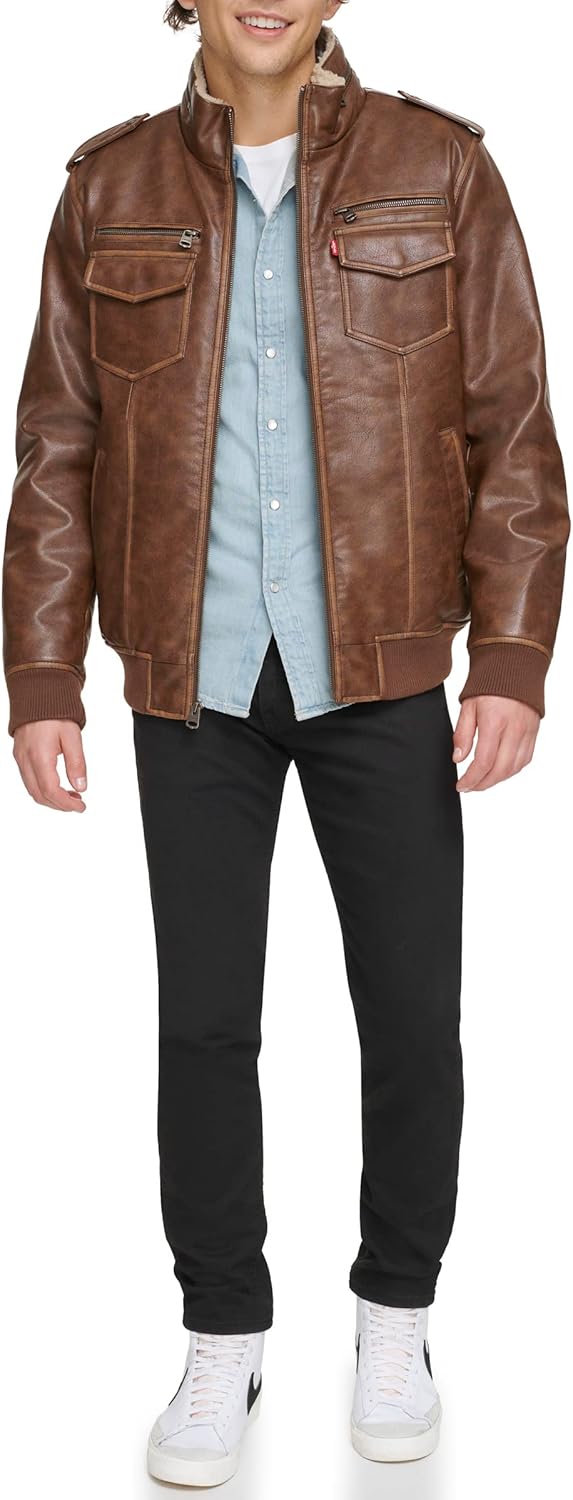 Мужская винтажная куртка-бомбер Levi's из искусственной кожи с оленем (стандартная и для больших и высоких), Saddle/Sherpa Lined — фото 2