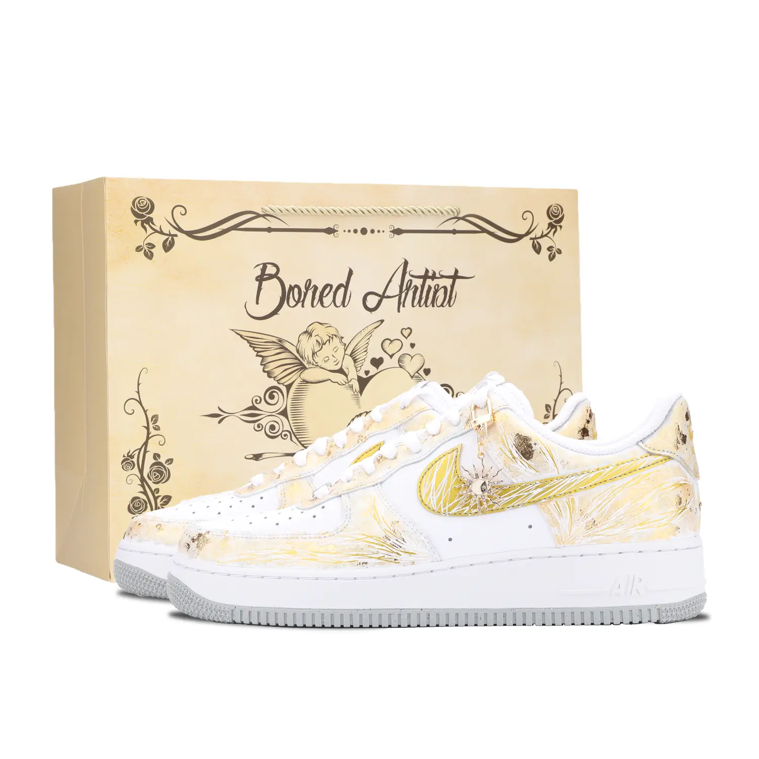 

Кроссовки Nike Air Force 1 Unisex низкие бело-золотые, цвет White Gold Shopping Bag