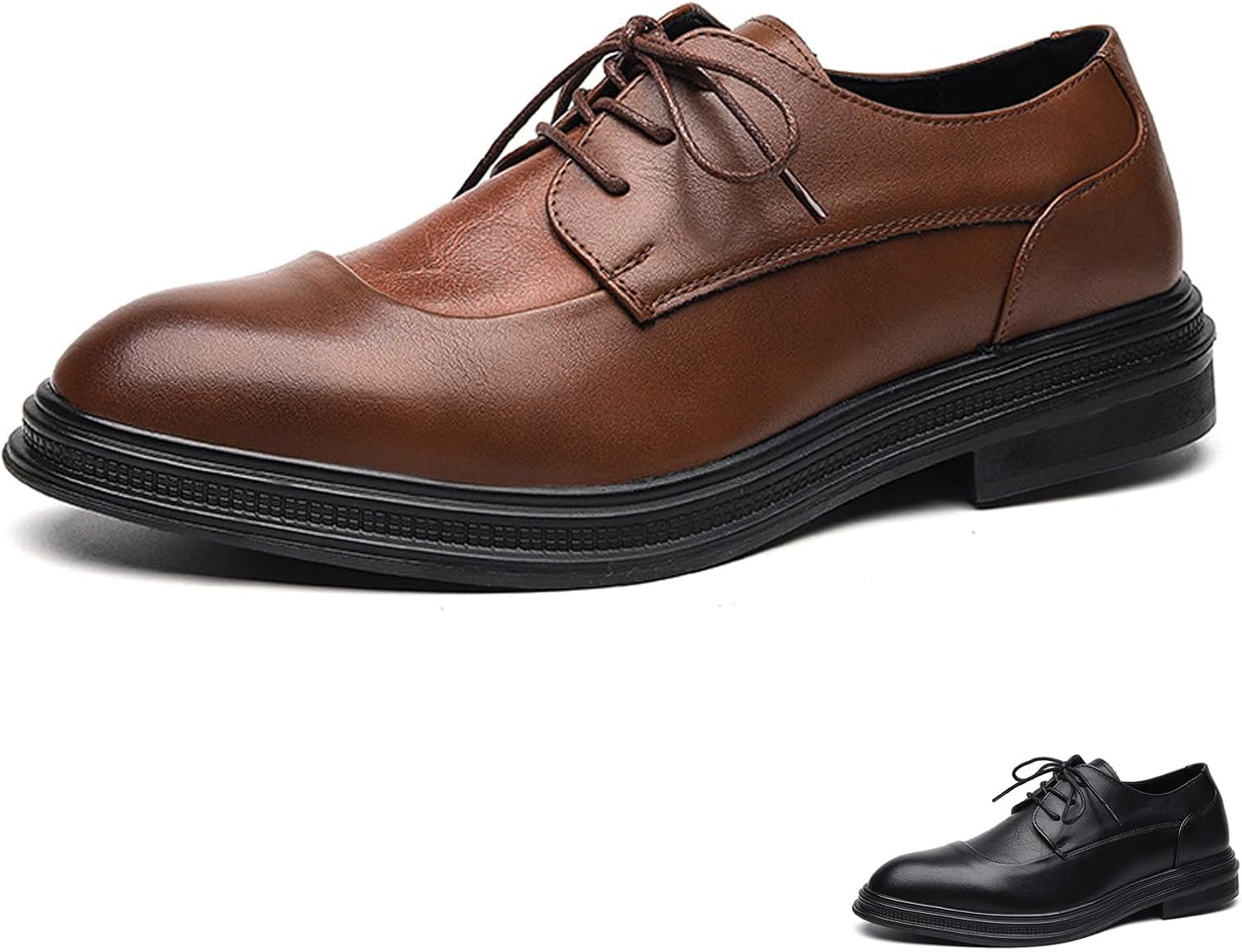 

Мужские кожаные винтажные туфли-оксфорды на шнуровке с низким каблуком, классический зауженный носок, декоративная строчка, нескользящая удобная резиновая подошва, низкий каблук, смокинговые туфли для свадьбы, свиданий и костюмов Nsneond, коричн...