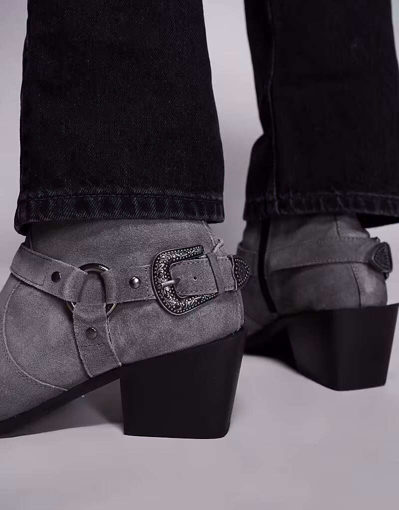 Ботинки челси из серой замши с пряжкой и кубинским каблуком Asos Design — фото 3