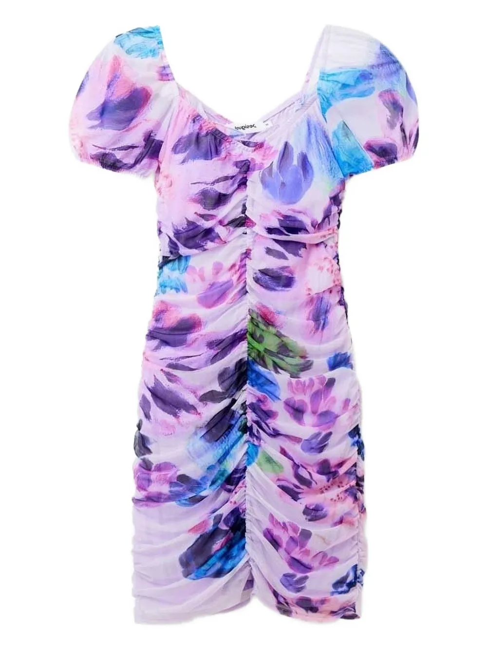 

Мини-платье с цветочным принтом и рукавами-фонариками Desigual, розовый