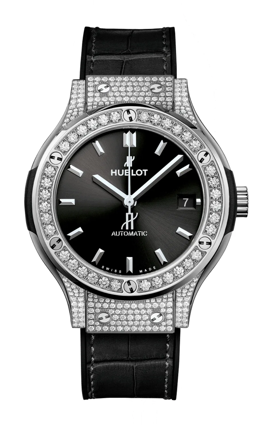 Классик Фьюжн Титаниум Паве - 565.NX.1470.LR.1604 HUBLOT, серебряный