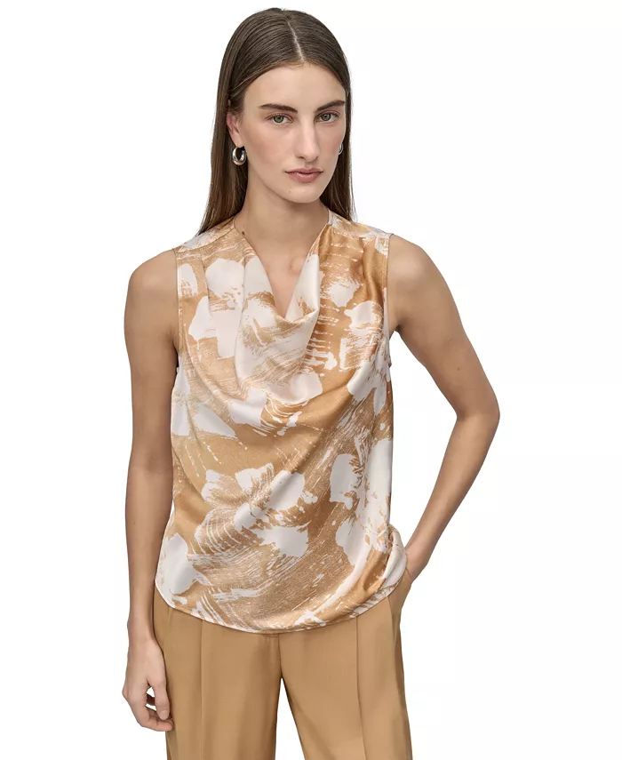 

Миниатюрный топ без рукавов с принтом и воротником-хомутиком DKNY, желтый