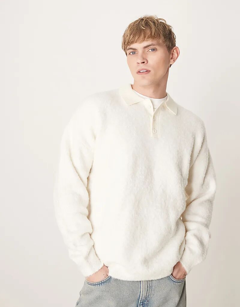 

Трикотажное поло свободного фактурного регби цвета экрю ASOS DESIGN
