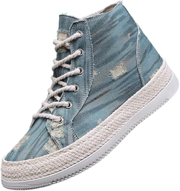 

Мужские винтажные ретро кеды HCHCTRY с высокой посадкой для скейтборда, удобные нескользящие повседневные кроссовки на шнуровке из текстиля для активного отдыха на улице, светло-голубой