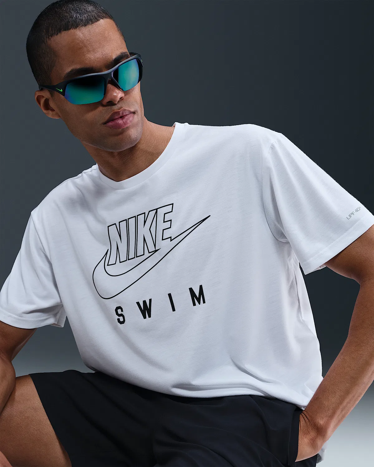 Мужская короткорукавная топ Nike Swim Swoosh Hydroguard, White — фото 3