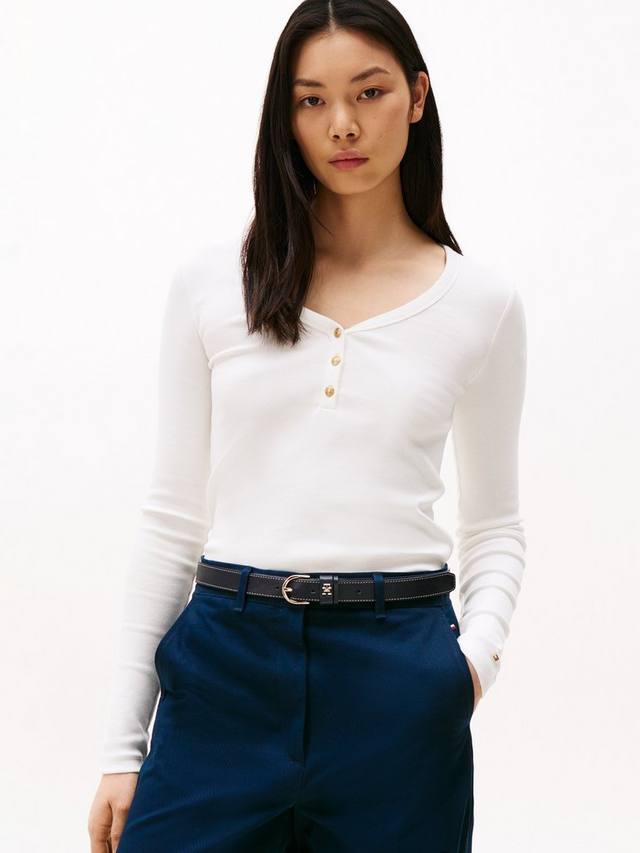 

Тонкая облегающая футболка хенли Tommy Hilfiger, Ecru