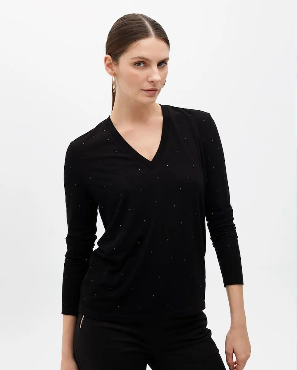 

Женская футболка со стразами и V-образным вырезом Lola Casademunt, черный