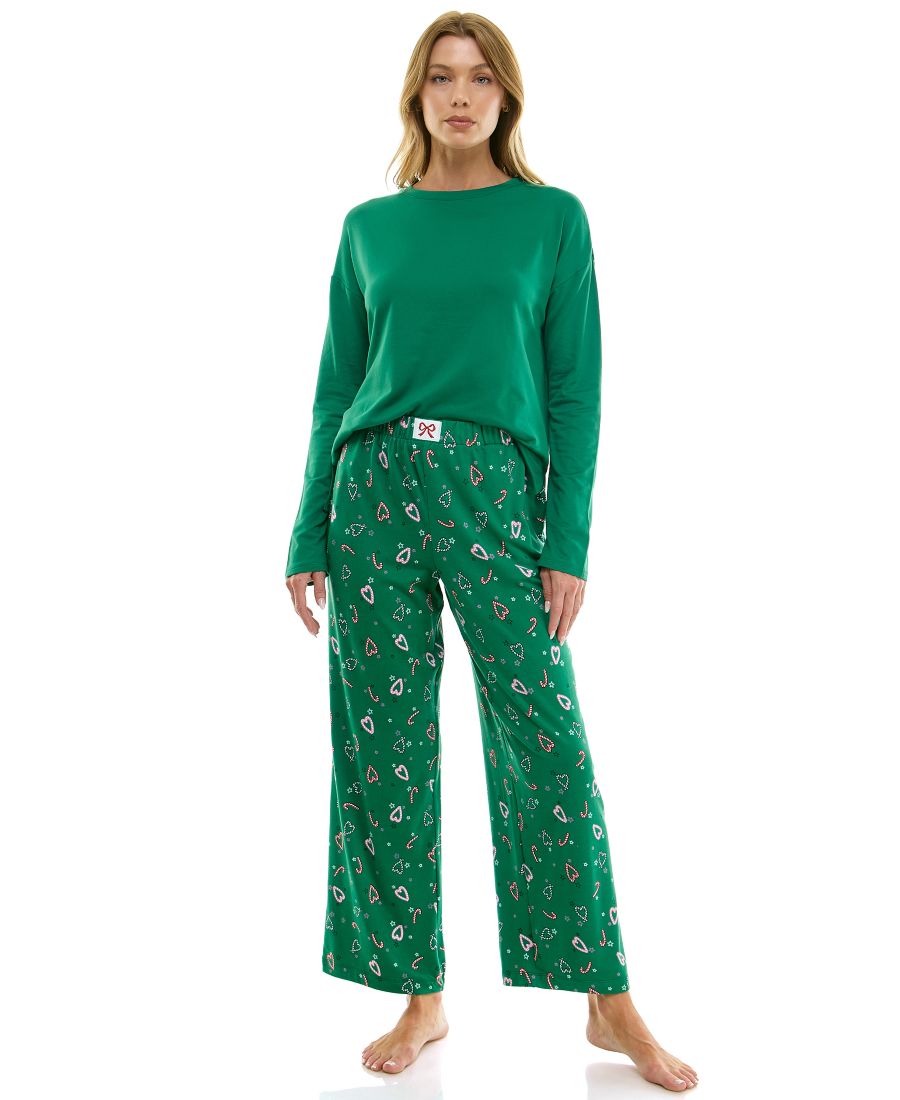 

Женские уютные трикотажные брюки с принтом и открытыми штанинами Roudelain, Curly Canes/ Ultramarine Green