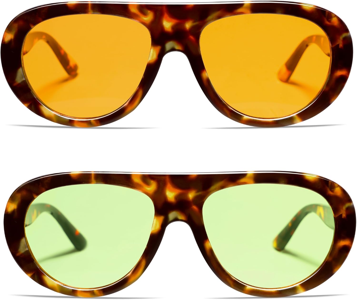 

Солнцезащитные очки-авиаторы VANLINKER в стиле ретро для женщин, шикарные, классические, винтажные, в стиле 70-х, модные, массивные, с защитой от УФ-излучения UV400, VL9865, 2pack - Tortoise/Orange+light Green