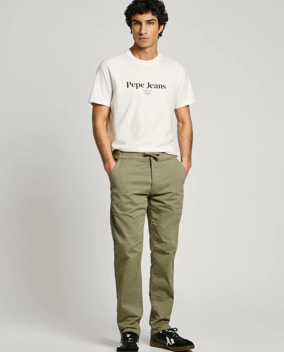 

Мужские эластичные хлопковые брюки чинос с регулируемой талией Pepe Jeans, темно-серый