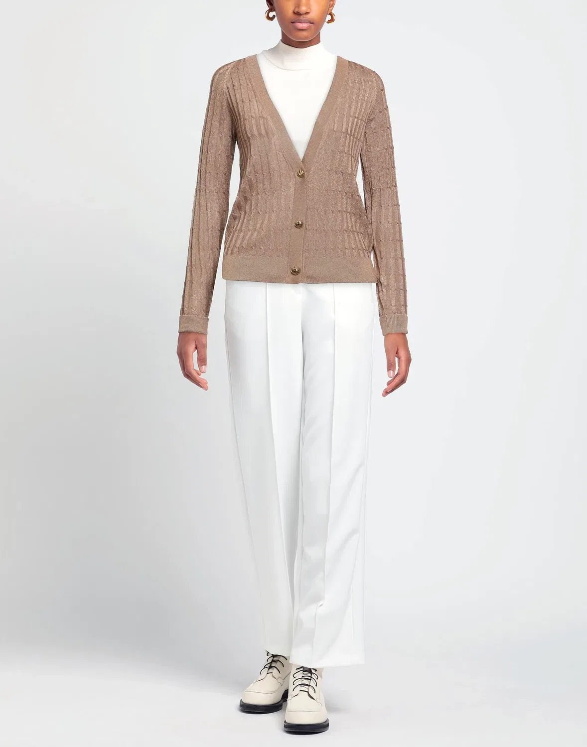 Кардиган ribbed light brown SAINT LAURENT — фото 2