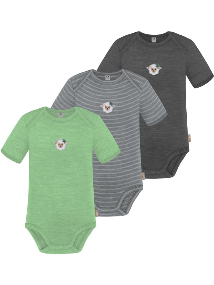 

Normani Outdoor Sports Комплект из 3 детских боди с коротким рукавом из мериносовой шерсти, цвет Тауранга, антрацитовый/серый/зеленый