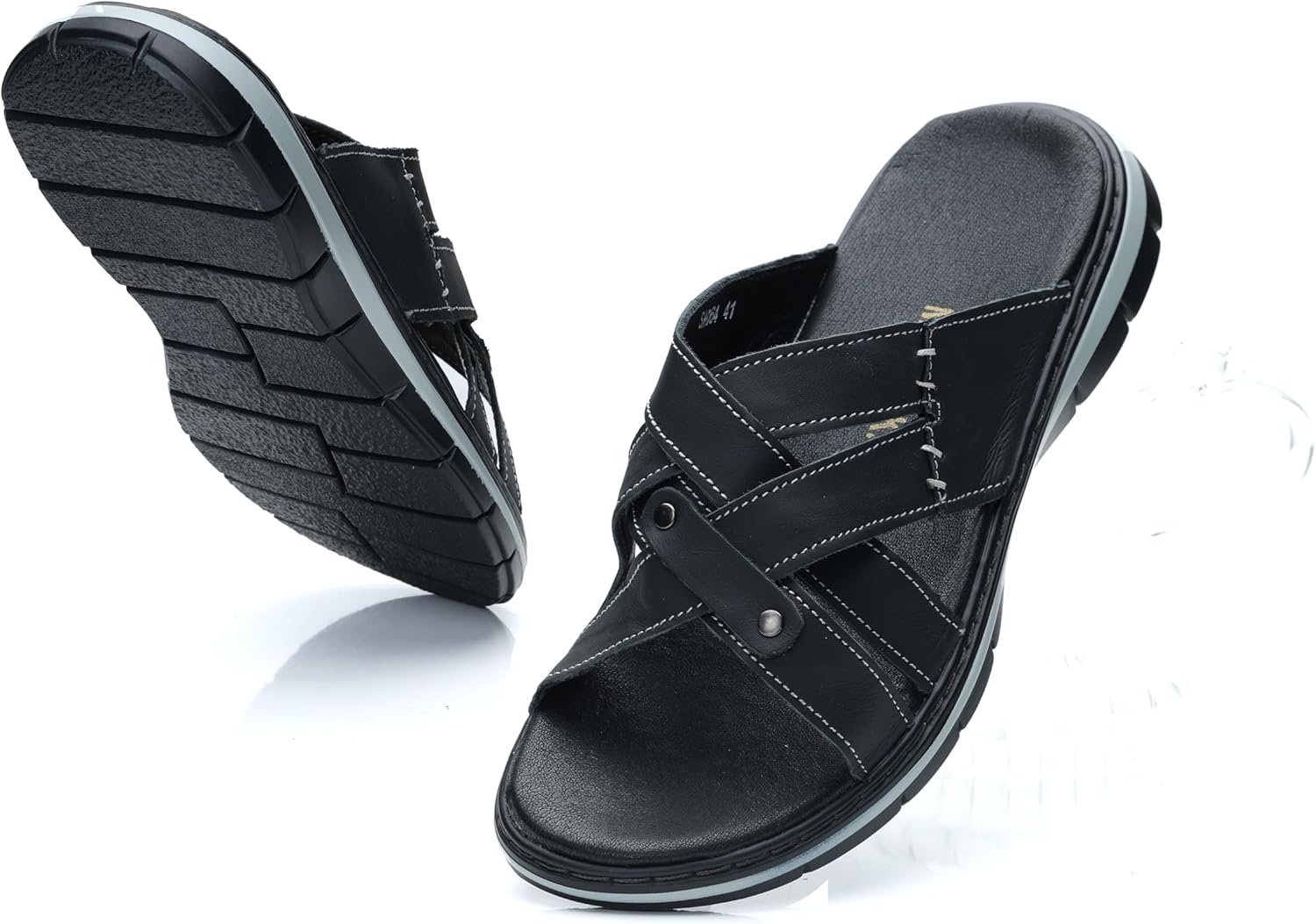 

Мужские слайд-сандалии MGGMOKAY, кожаные сандалии для мужчин, удобные легкие летние повседневные пляжные шлепанцы, черный