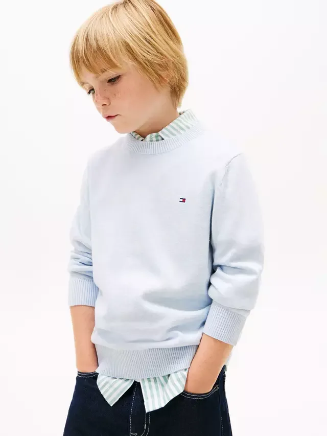 Детский хлопковый джемпер с круглым вырезом, светло-голубой Tommy Hilfiger