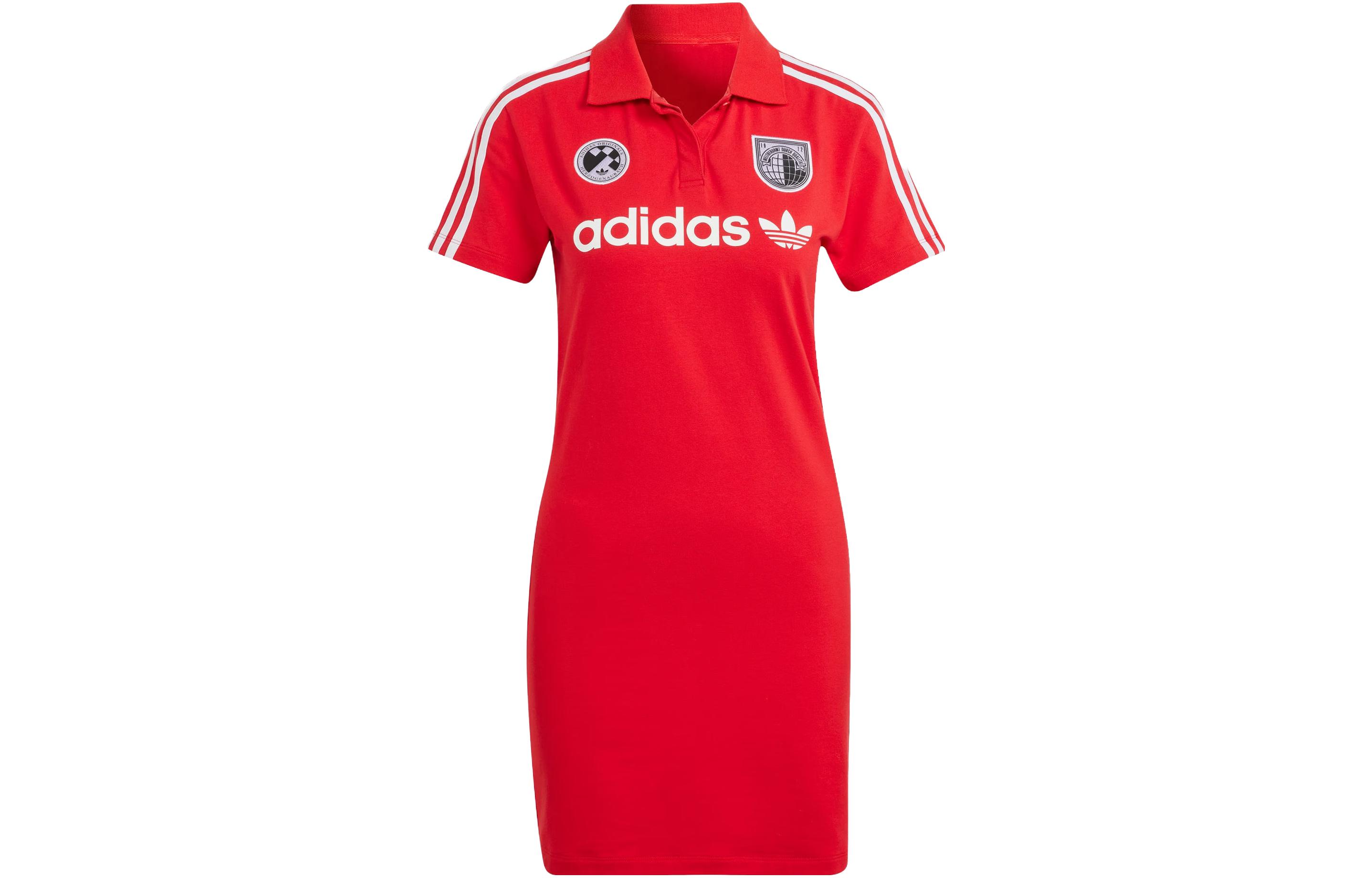 Женское платье с короткими рукавами светло-алого цвета Adidas Originals — фото 2