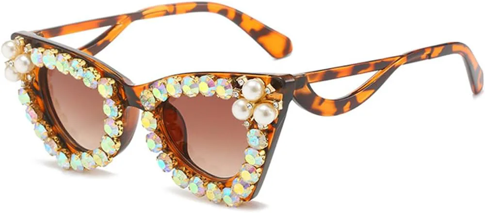 

Блестящие женские солнцезащитные очки, жемчужные очки, женские солнцезащитные очки UV400, градиентные очки со стразами, мужские очки LANGSER, Leopard Tea
