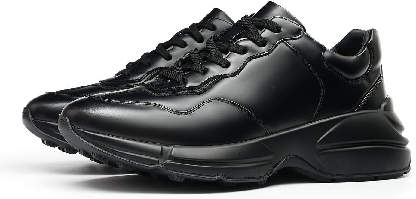 

Мужские массивные черные кроссовки Santimon - модные кожаные спортивные обувь для ходьбы с толстой подошвой, повседневные кроссовки для спортзала, бега и ежедневной носки