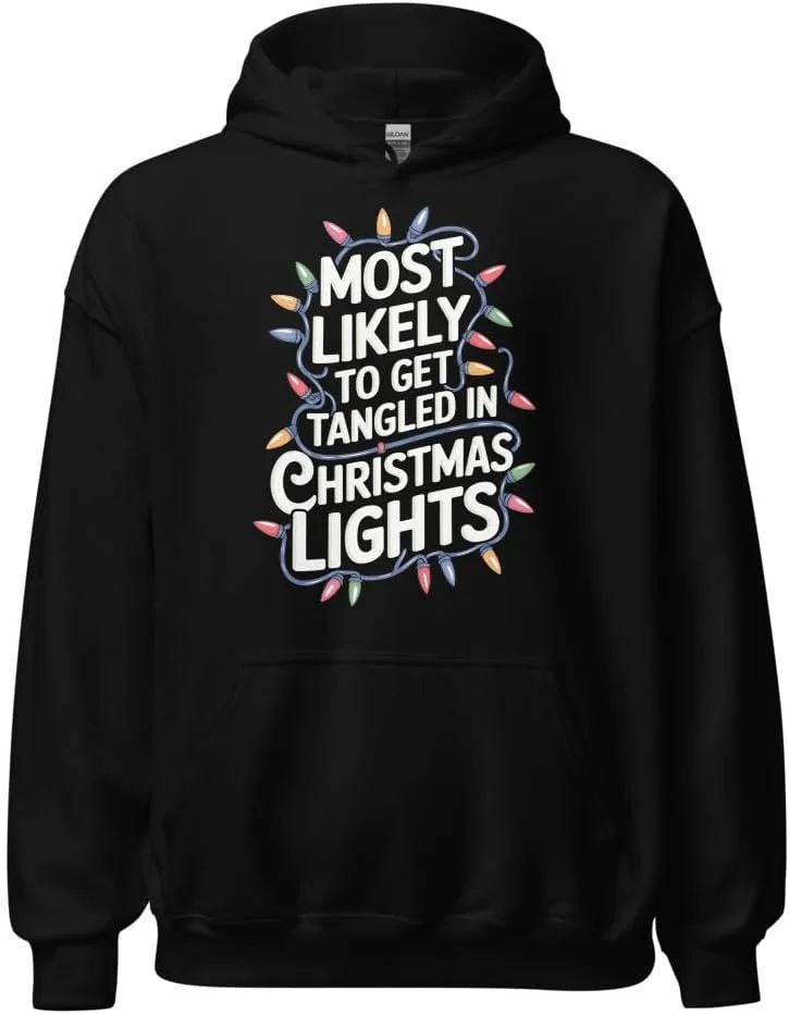 Семейный рождественский худи Unisex, Most Likely to Get Tangled in Christmas Lights Generic, черный